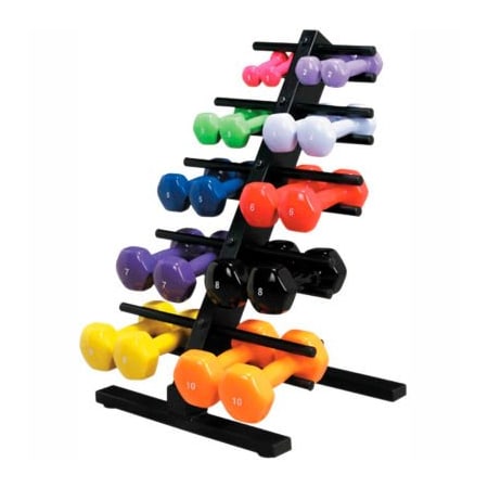 Fabrication Enterprises CanDo Vinyl-Coated Cast Iron Dumbbell Set W/ Floor Rack, 10 Piece Set 10-0578